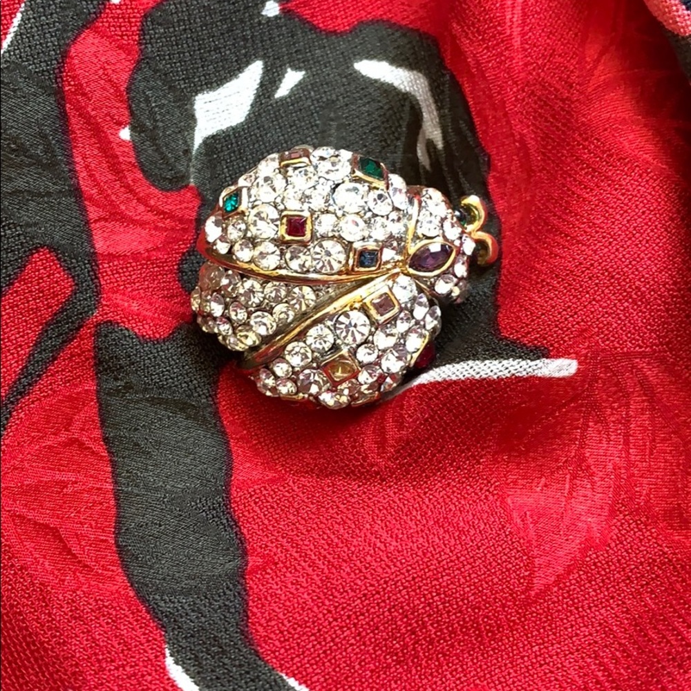 Vintage Crystal Lady Bug Brooch